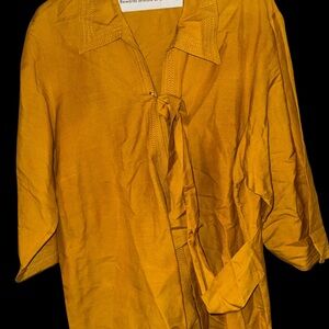 Mustard Yellow Tie-Front Blouse